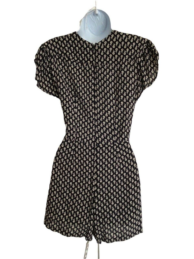 Reformation Holly Floral Cut Out Romper Size 4 Front Tie Black Short Sleeve - Picture 3 of 6